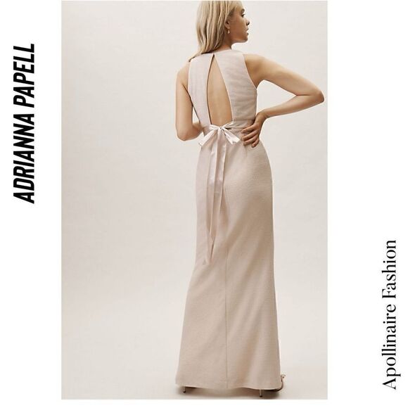 BHLD BY ADRIANNA PAPELL METALLIC SLEEVELESS MAXI DRESS GOLD THREADS NWT SIZE 12 - Picture 5 of 9